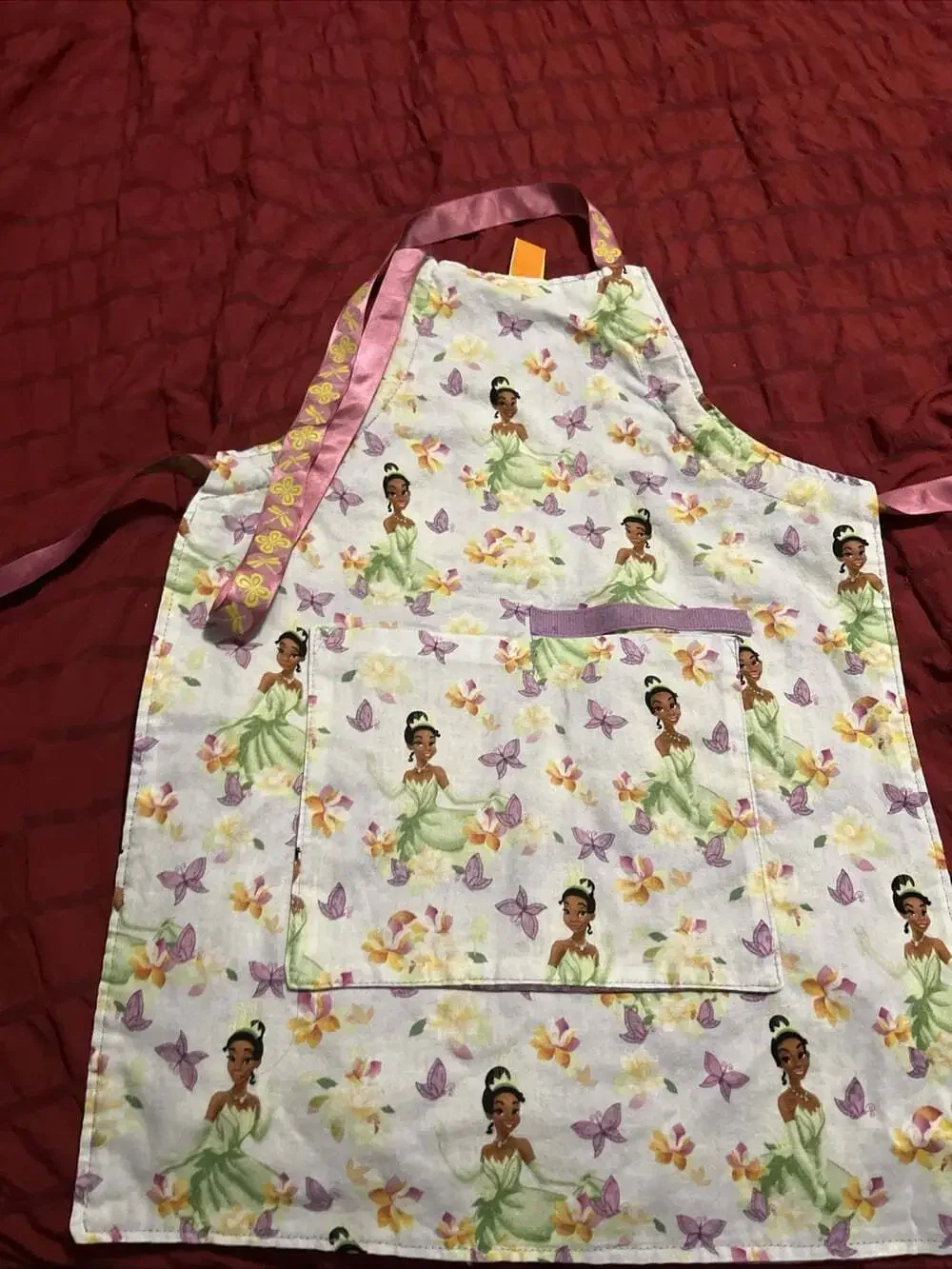 Princess Tiana Apron Homemade Pockets Adjustable 2T-7T Reversible